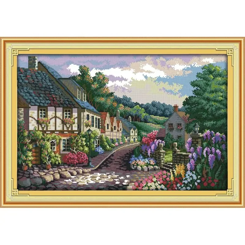 Joy Sunday Pre-printed Cross Stitch Kit Easy Pattern Aida Stamped Fabric Embroidery Set-The Mediterranean Scenery (2)
