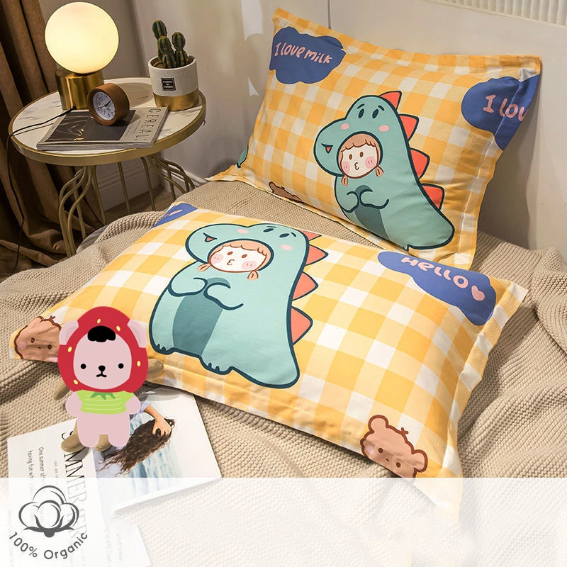 3 Sizes Pure Cotton Pillowcase Soft Breathable Home Bedding Pillowcase Children Cartoon Single Student Pillow Core Cover 1 Piece
