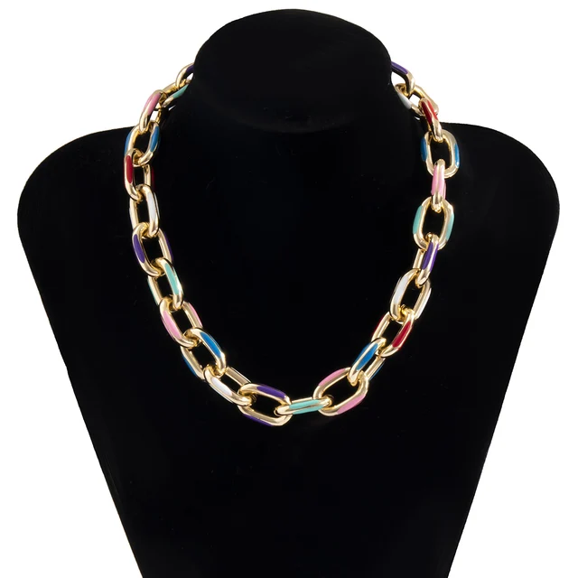 Lacteo Bohemian Colorful Painted Aluminum Chain Charm Bracelet Jewelry For Women Fashion Trendy Cross Chain Bangle Bracelet Colorful4
