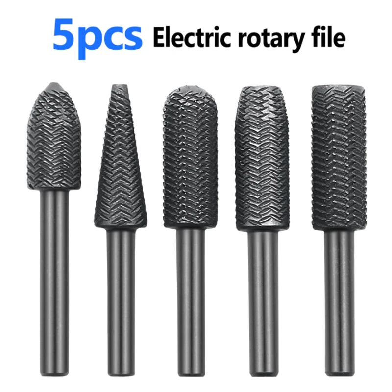 

5Pcs Electric Rotary Steel File Rasp Wood Drill Bit Burrs Metal Grinding Grooved Sanding Engraving Milling Polish Tool 6mm Shank