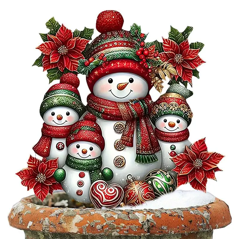 Christmas Figure Decorative Stake 2D Acrylic Snowman Garden Stakes Plug Hand-Painted Outdoor Decorative Tool For Patio Lawn