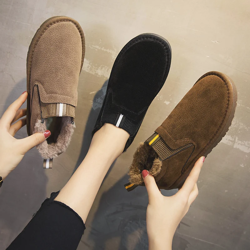 

Кроссовки женские с круглым носком, повседневная обувь на платформе, криперы, меховые овчины, до щиколотки, на осень/зиму