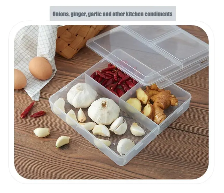 3 Grids Food Storage Box Container Fruit Vegetable Refrigerator Freezer Organizers Sub-Packed Meat Ginger Kitchen Accessories