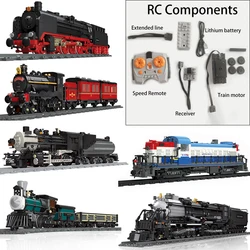 Big Rail Car Locomotive Building Blocks Toys Model City Steampunk Era Bricks Retro Train With Power Motor Compatible With LEGO
