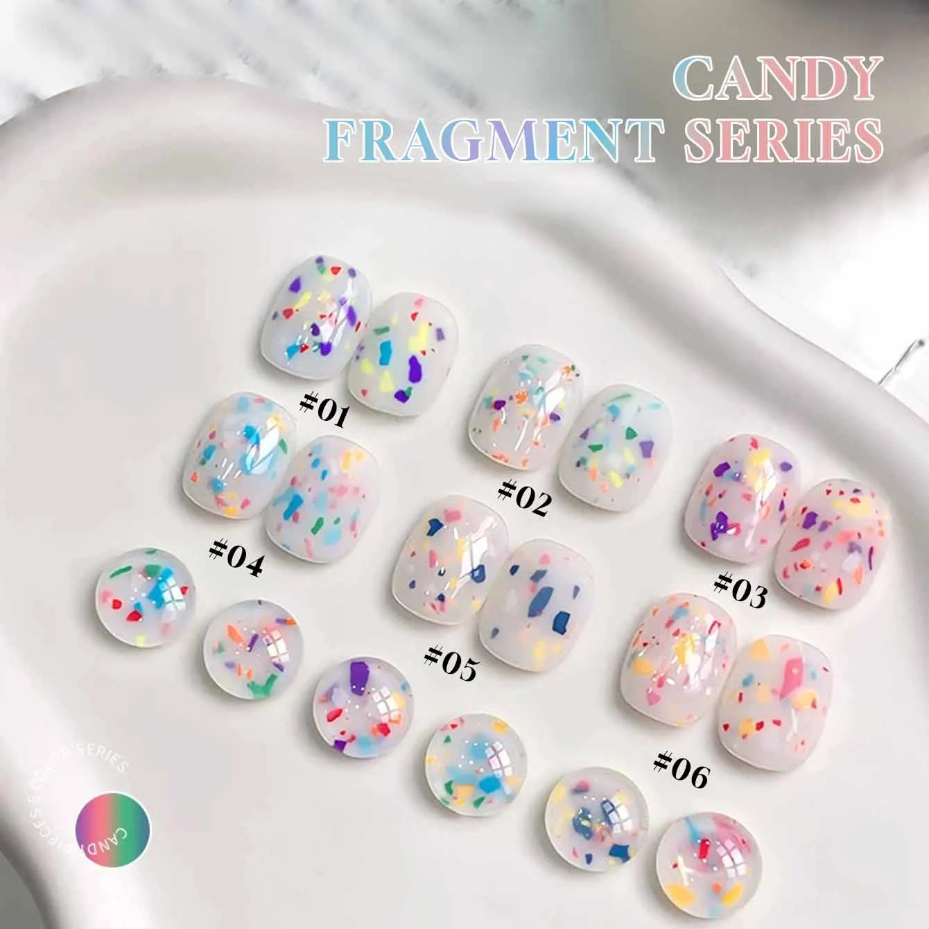 Hot Selling Candy Fragments Gel Nail Polish 2026 New Popular Macaron Seven Colors Cheese Sequins Nail Polish White Nails 1-16pcs