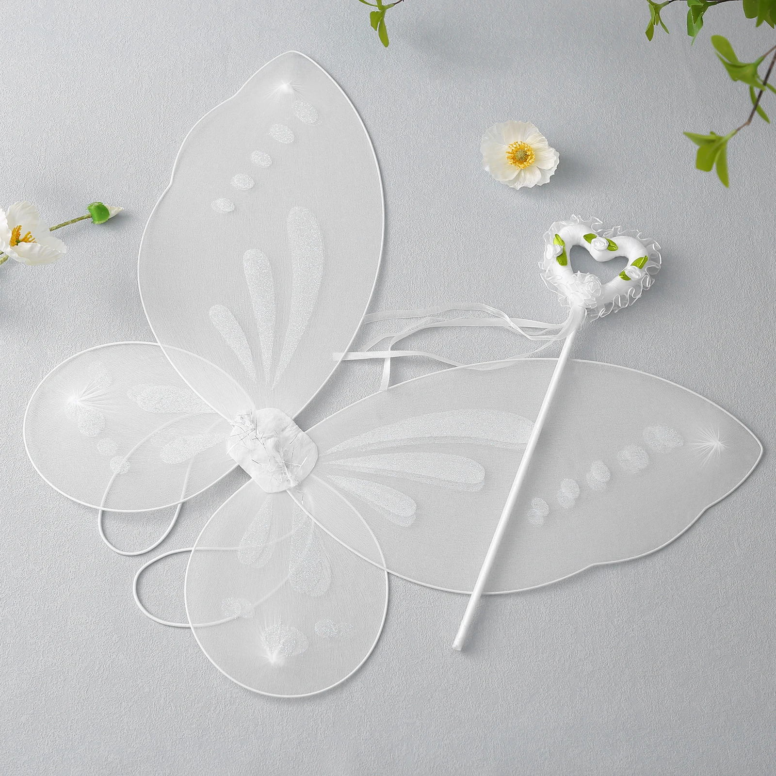 

New Kids Girls Butterfly Wings Shiny Fairy Wings Flower Heart Magic Wand Halloween Birthday Party Favor Hot Sale