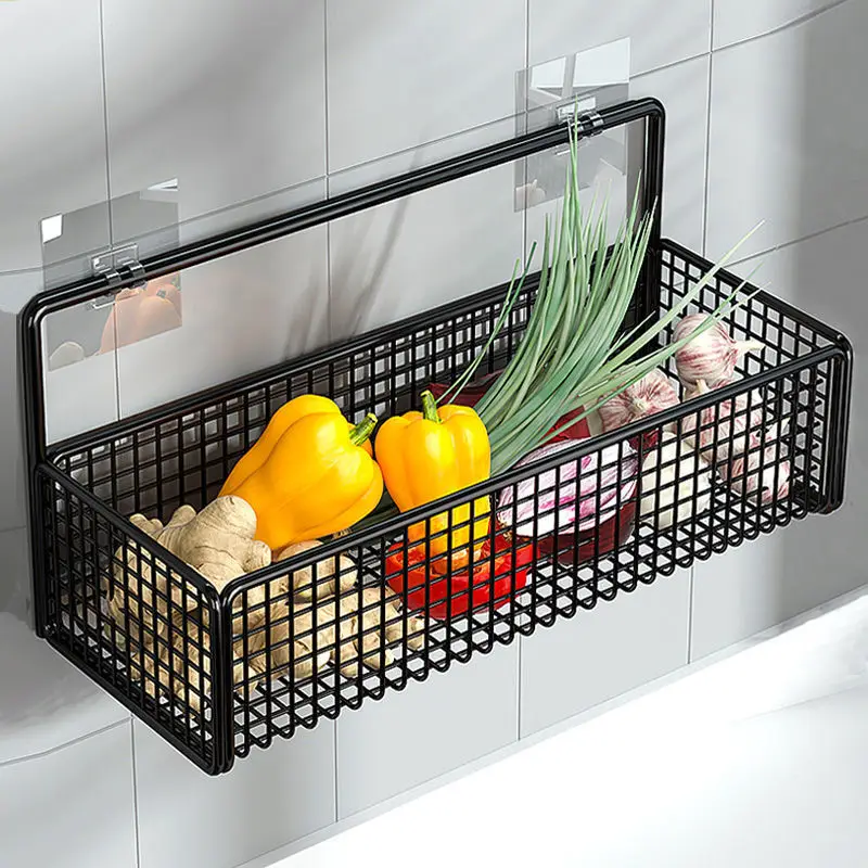 Kitchen Storage Rack Wall-Mount Storage Basket Wall Punching Condiment  Container Onion Ginger Garlic Hanging Drainage Baskets - AliExpress