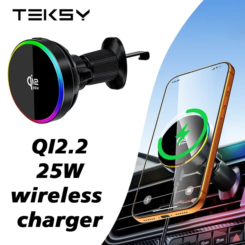 Magnetic RGB Wireless Car Charger with Air Cooling and Fast Charging Capability
