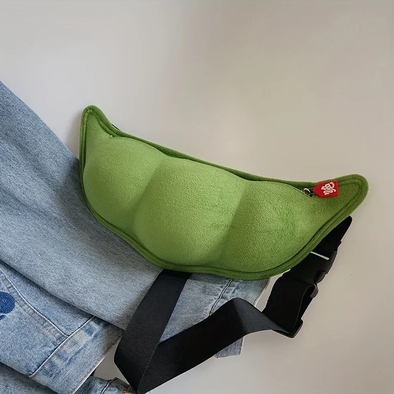 Creative Pea Shaped Fanny Pack, Funny Plush Chest Purse, Cartoon Design Crossbody Bag, Daily Bags for Outdoor Travel To Work