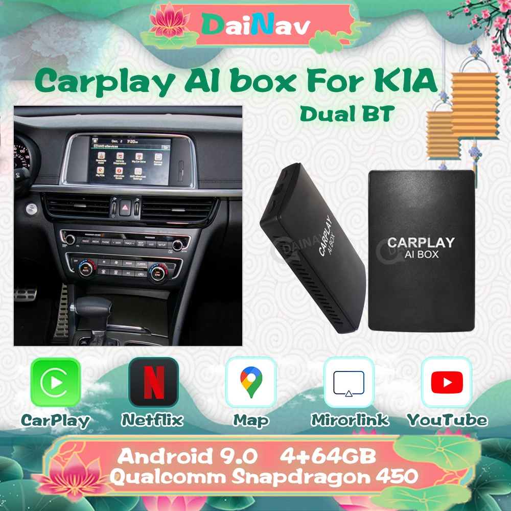 Mini Wireless CarPlay Ai Box FOR KIA Android 9 4+64G Plug and Play Youtube Netfix for KIAO ptima