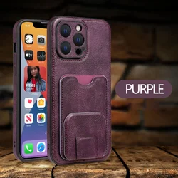 Luxury Solid Color Leather Wallet Phone Case with Card Slot and Shockproof Back Cover - iPhone 15 Plus (Purple)