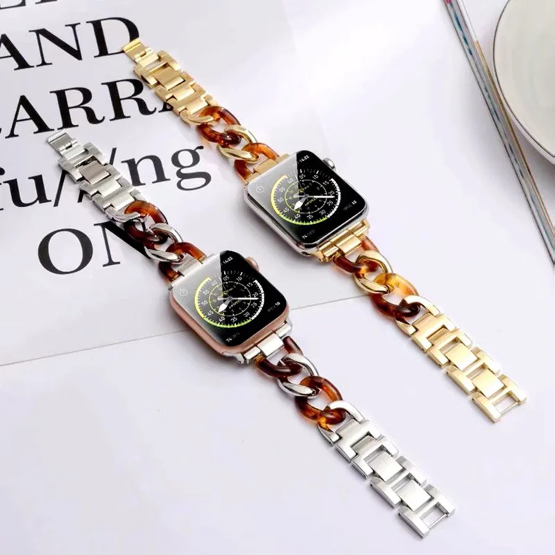 

Metal Resin Strap For Apple Watch Series 9 8 7 41mm 45mm 40mm 44mm 38mm 42mm Chain Link Band For iWatch Ultra 2 1 49mm Bracelet
