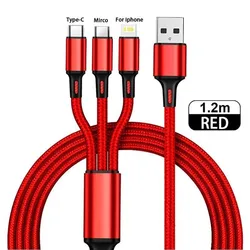 Universal 3-in-1 Multi USB Charging Cable with Type C and Micro USB Connectors (Red)