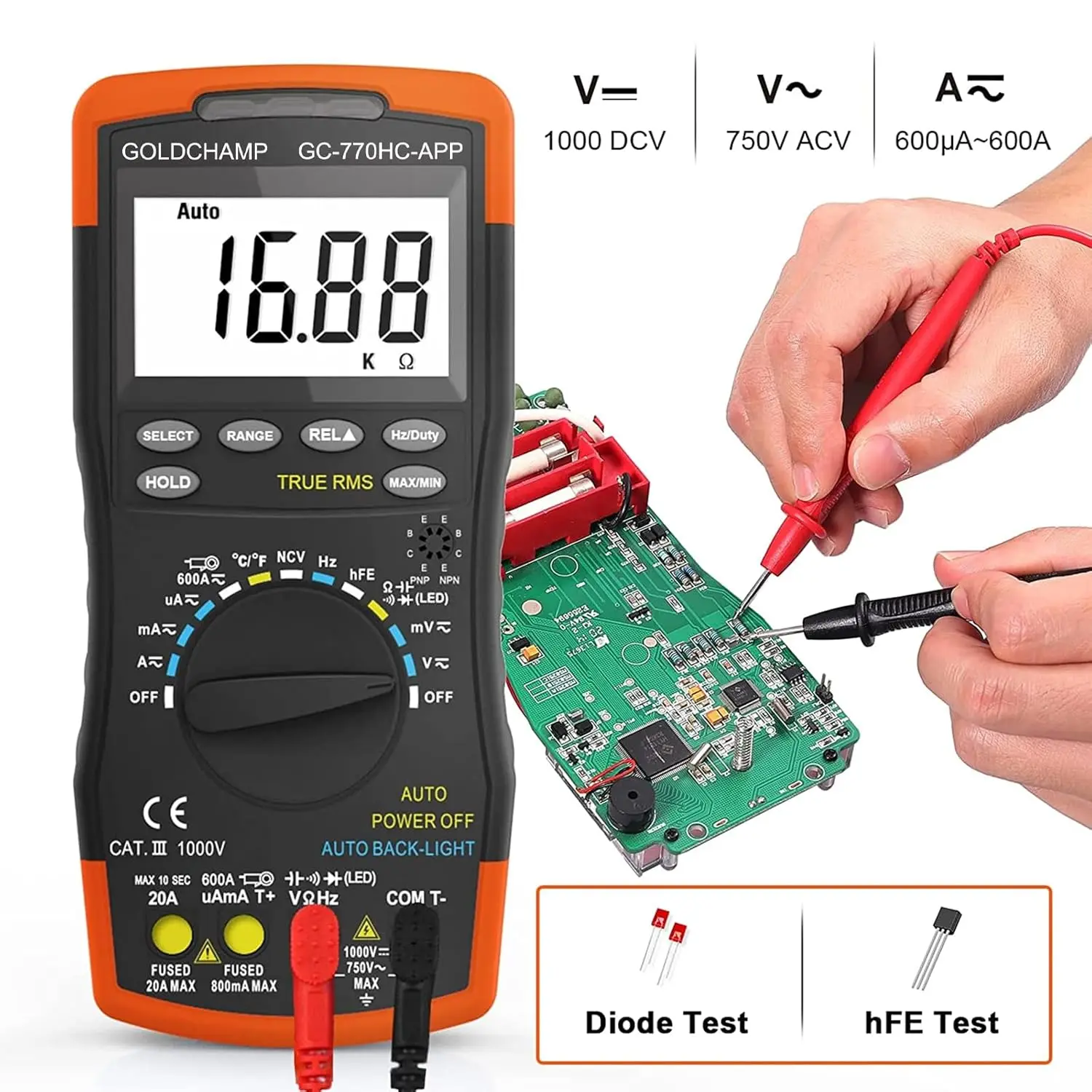 Amp Meter 6000 Counts Digital Multimeter with Bluetooth APP Multimeter DC AC Voltmeter DC AC Current Capacitance Ohm Meter NCV