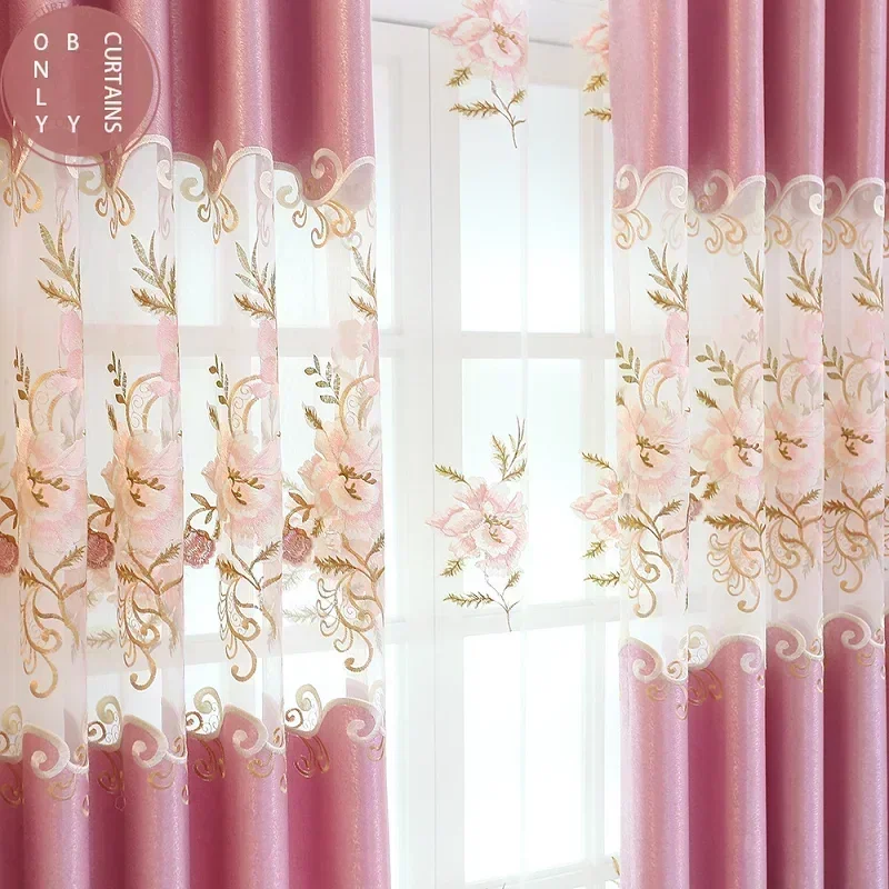 White Shiny Fabric Embroidered Hollow Splicing Curtains for Living Room Bedroom Balcony Customized Finished Window Screen