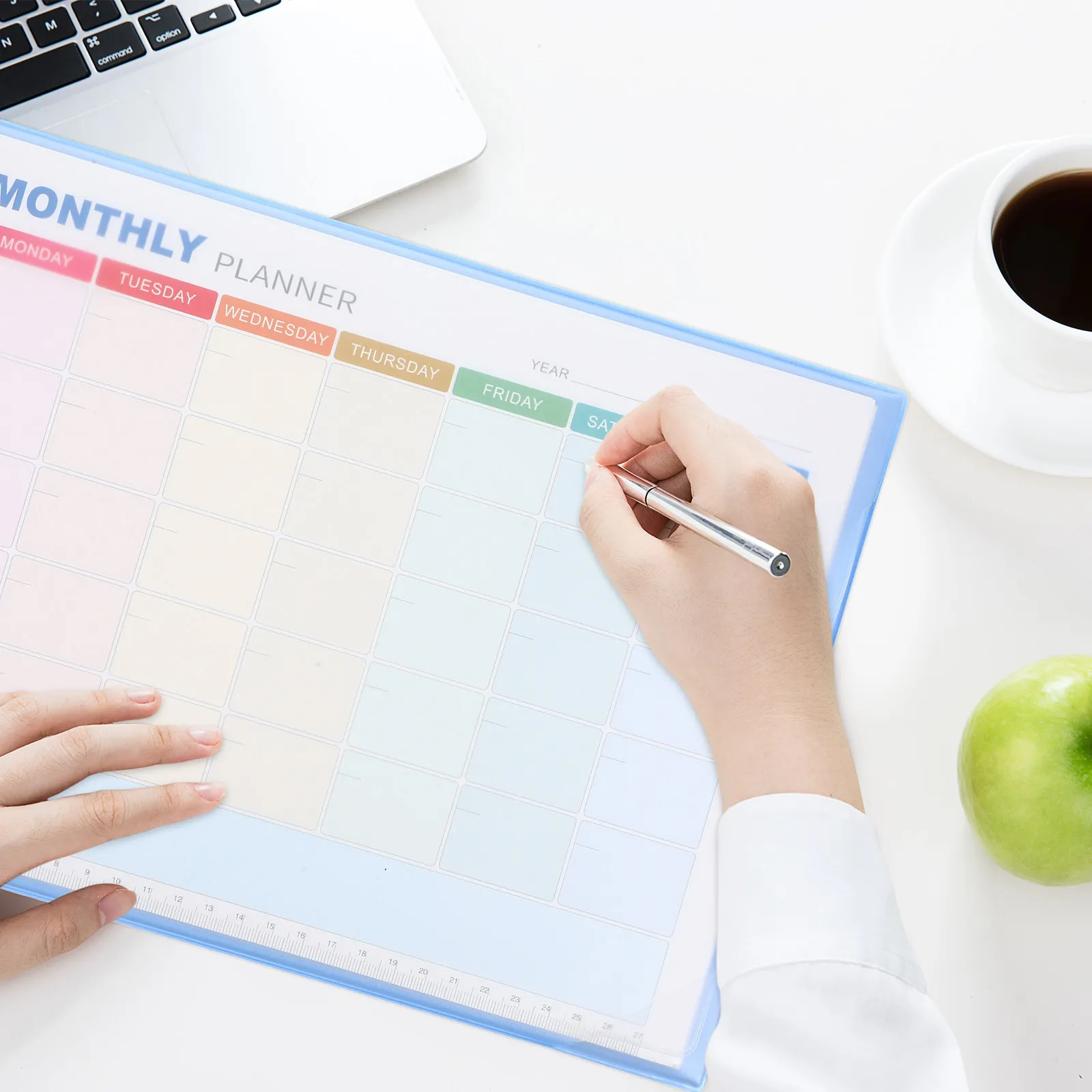 A4 무일자 월간 플래너 블랭크 캘린더 시트 블루 데스크 오거나이저 홈 오피스 스케줄 작업 생산성 도구 월간 계획