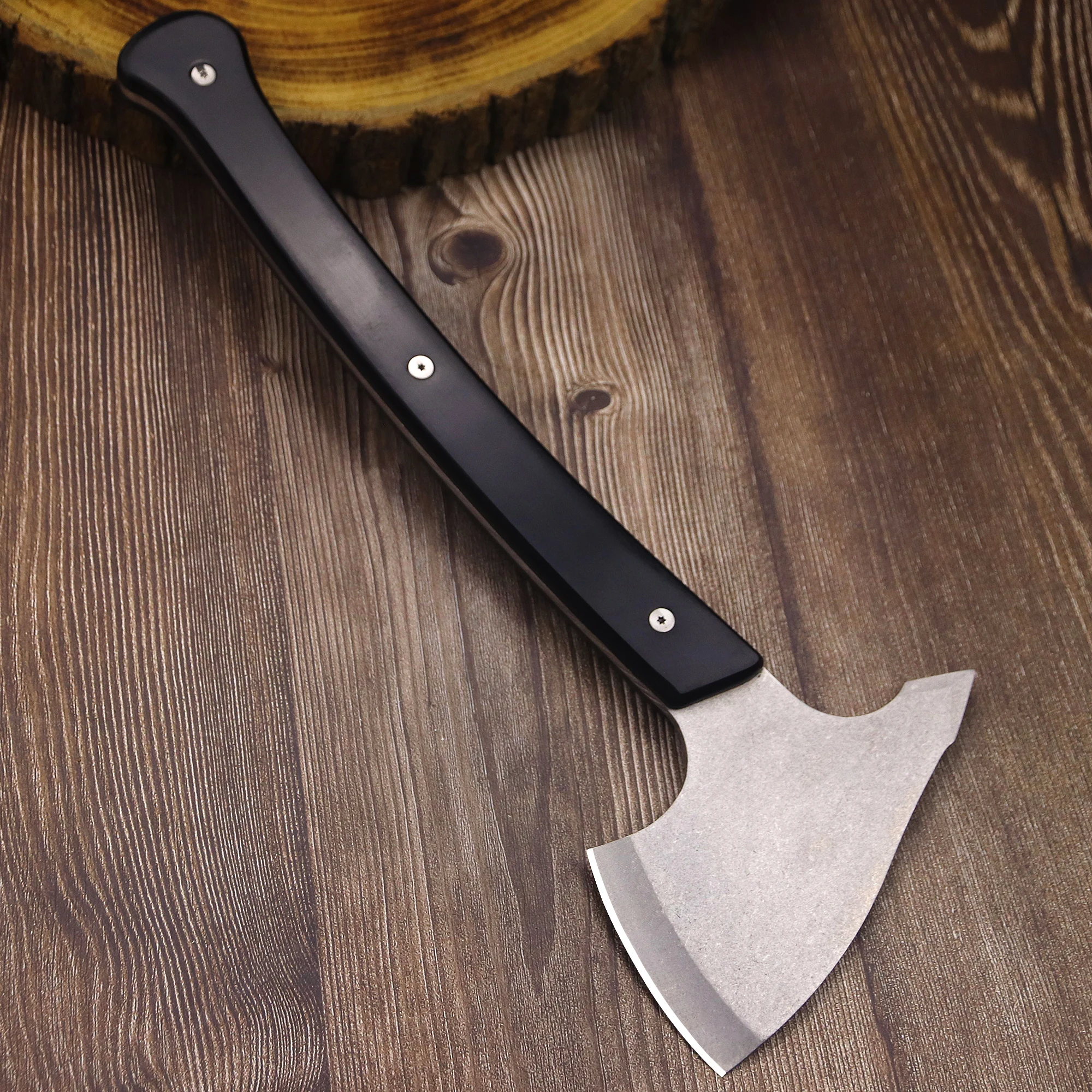 WPKOPYA German Ebony handle D2 steel (15.2 ") Full Tang multi-purpose axe, Tactical outdoor survival Axe, outdoor EDC tool axe 4