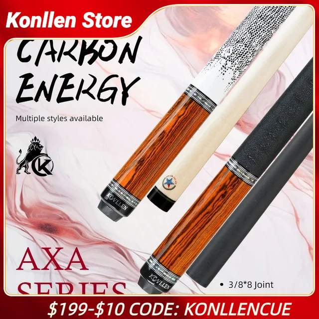KONLLEN Carbon Fiber Pool Cue AXA Series with Handmade and Inlay Cues Stick Professional Low Deflection Pool Stick with case 1
