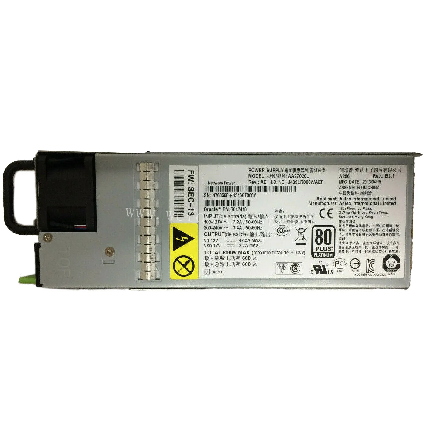 

Для блока питания для X4170 M3 7047410 7079395 7060951 AA27020L 600 Вт работает хорошо