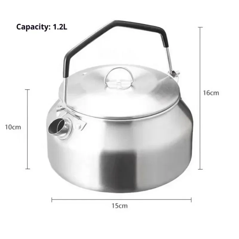 1L/1.2LOutdoor stainless steel kettle travel hike camping large capacity kettle teapot picnic camping equipment supplies
