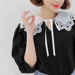 Fashion Girls Collars Fake Collar Solid White Black Neckline Neckband Lolita Doll Double Layer Ruffles Fake Collar Shoulder Wrap