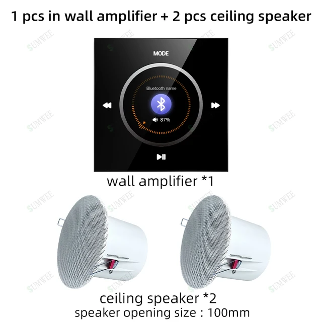 Home bluetooth amplifier smart home audio mini in wall amplifier 86 type FM USB TF music host Ceiling Speaker Audio Panel System 12