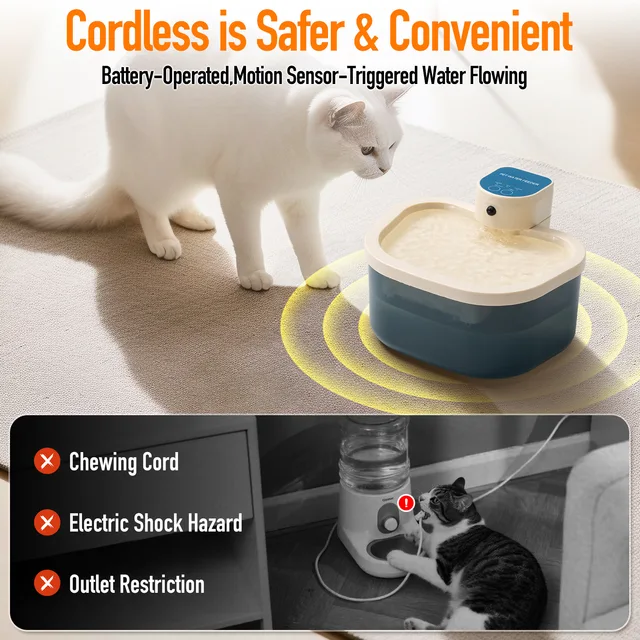 Smart Wireless Cat Water Fountain, Induction Flowing Pet Water Dispenser, USB Rechargeable Circulating Drinking Set for Indoor P 1