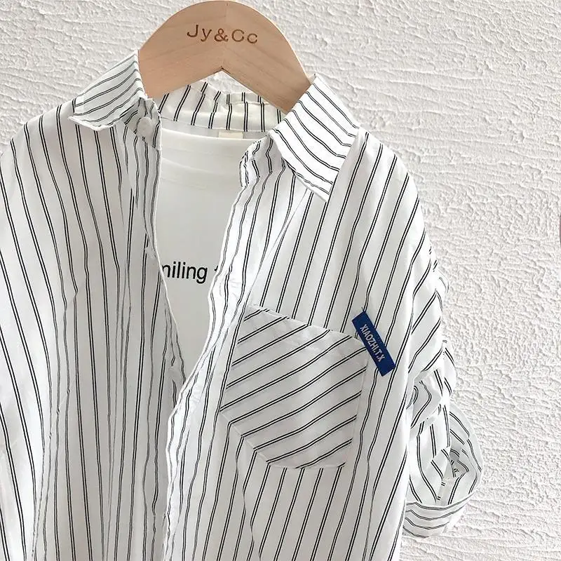Kids Babys Boys Shirt Clothes Spring Thin Blouses Clothing Infant Boy Striped Casual Tops 4-12 Year Kids Long Sleeves Shirt boys long sleeve shirts
