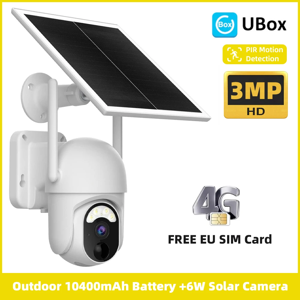 UBoxAPP4GSolarOutdoorCamerawithBattery3MPSecurityPIRMotionDetectSpotlightCCTV
