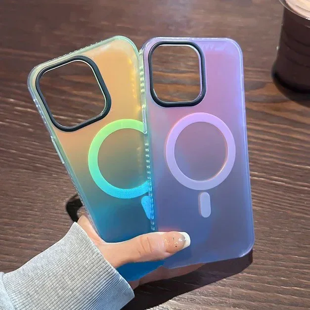 Luxury Laser Gradient Magnetic Charging Shockproof Case with Soft Edged Cover