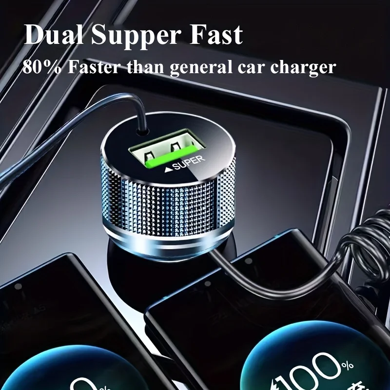 Metal USB C Car Charger with Spring Cable Super Fast Charging Adapter 12V for iPhone 15 14 13 Samsung OPPO VIVO Huawei Oneplus car phone charger phone charger adapter car charger phone charger
