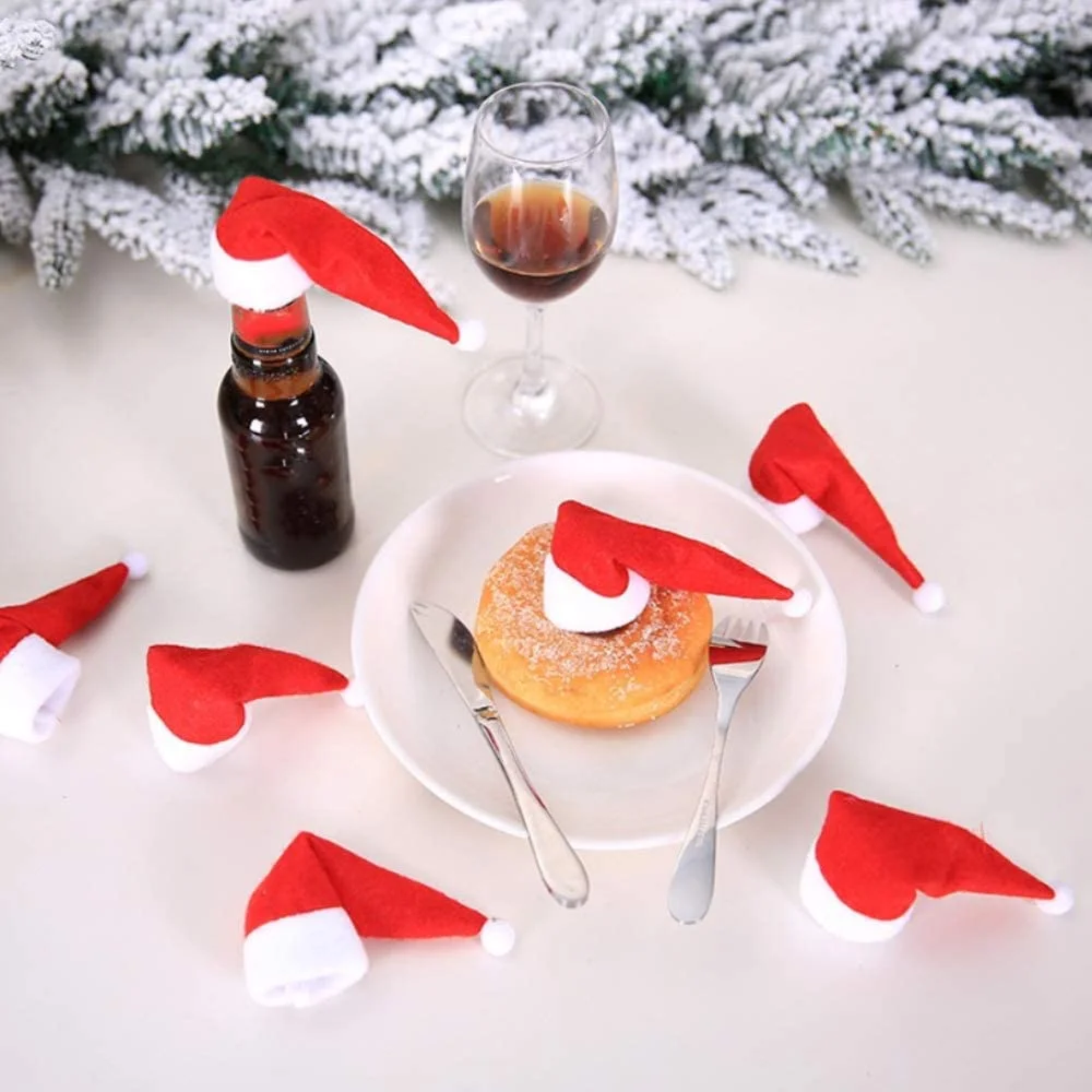 Mini Santa Hats Fork Knife Tableware Silverware Holder Christmas Beanie Hat Christmas Hat Holder 10/15/20pcs