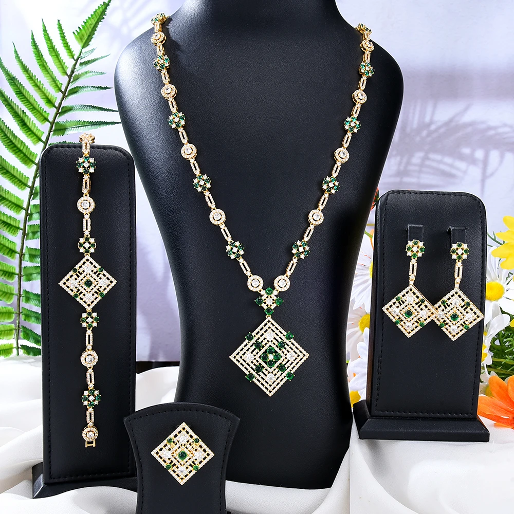 

New Luxury Gorgeous Shiny Bridal Necklace Bracelet Earrings Ring Jewelry set For Ladies Women Wedding African CZ Dubai Jewelry