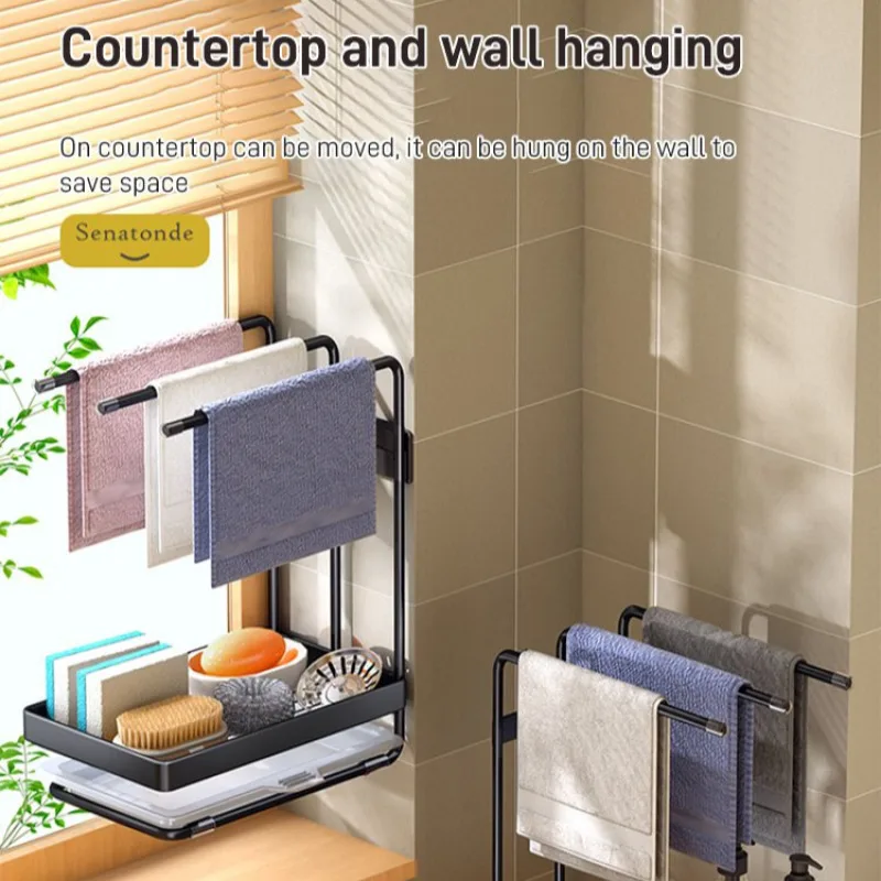 Kitchen rags thickened shelf wall-mounted towel draining rack countertop kitchen supplies dual-purpose all-in-one organizer