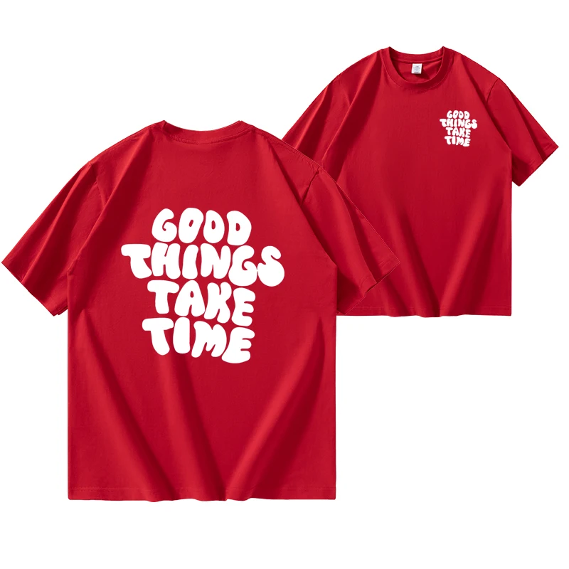 Gode ting tar tid Mønstertrykk Behagelig T-skjorte, Grafisk T-skjorte sommer utendørsklær, Herreklær, Overdeler for menn_voghion.com