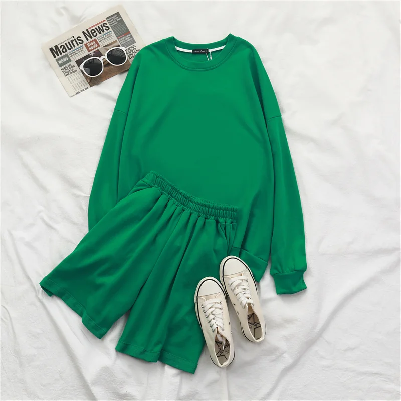 Sold Separately Womens Tracksuits 3 Piece Oversized Sweatshirt Sweatpant Sporting Shorts Sweat 3 Piece Outfit Solid Color Sets