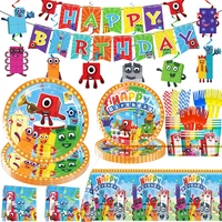 Number Birthday Decorations Building Blocks Tablecloth Banner Spiral Cake Topper Balloon for Kids Baby Shower Supplies Gifts 1