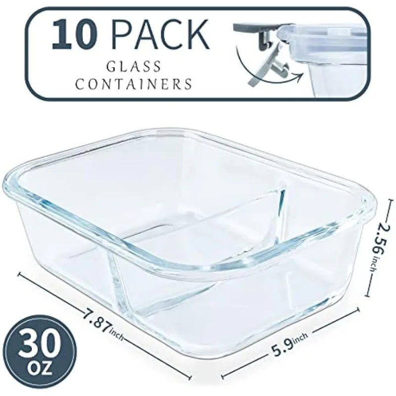 KOMUEE 10 Packs 30oz Glass Meal Prep Containers 2 Compartments,Glass Food  Storage Containers with Lids,Airtight Glass Lunch - AliExpress