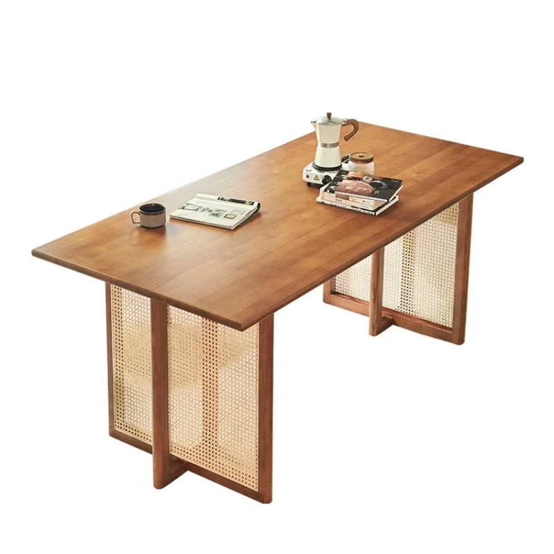 

YY Nordic Solid Wood Rattan Dining Table and Chair Log Long Table Modern Simple Small Apartment