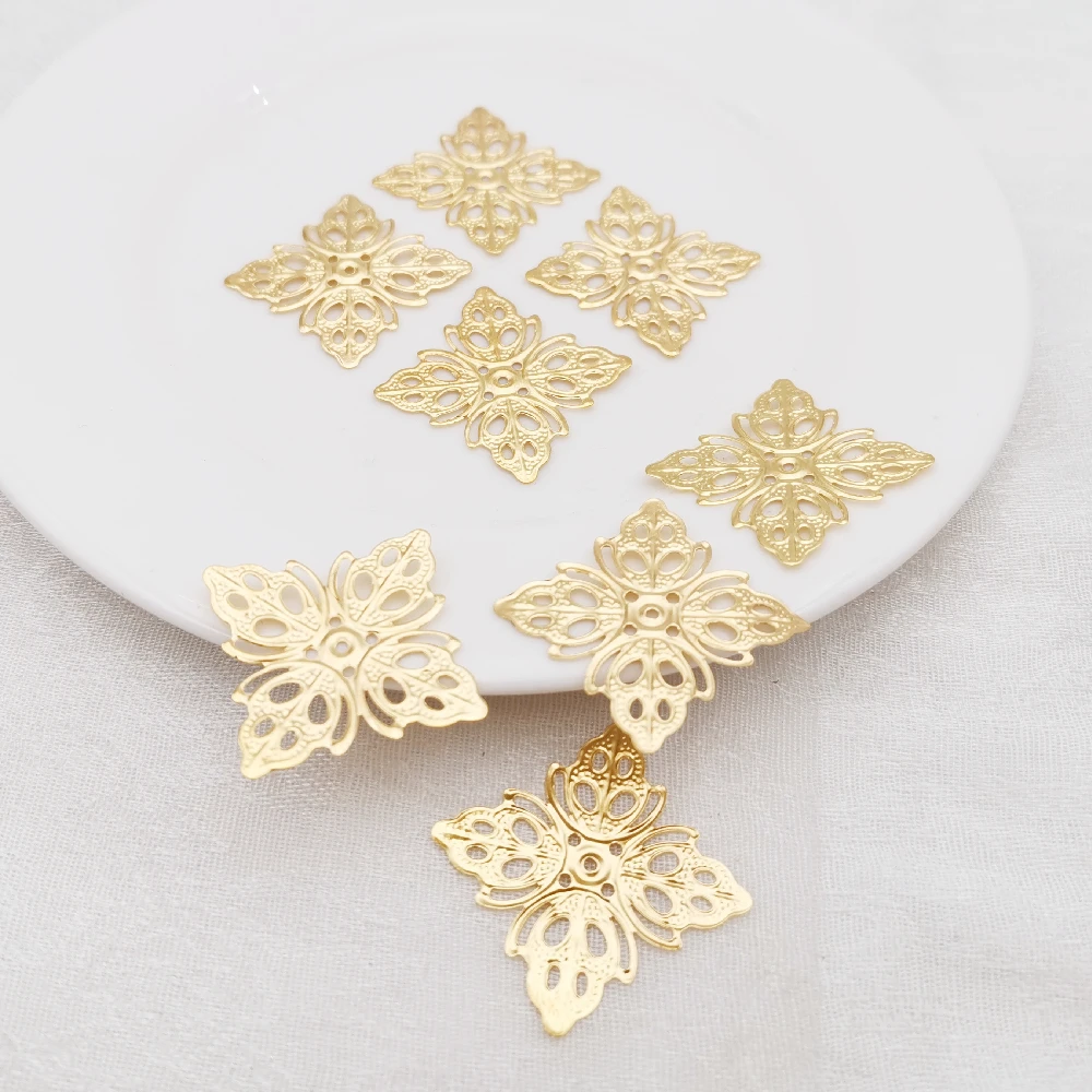 골드 컬러 금속 사각 선조 꽃 슬라이스 참 베이스 세팅, DIY 쥬얼리 액세서리, 25mm 50 개