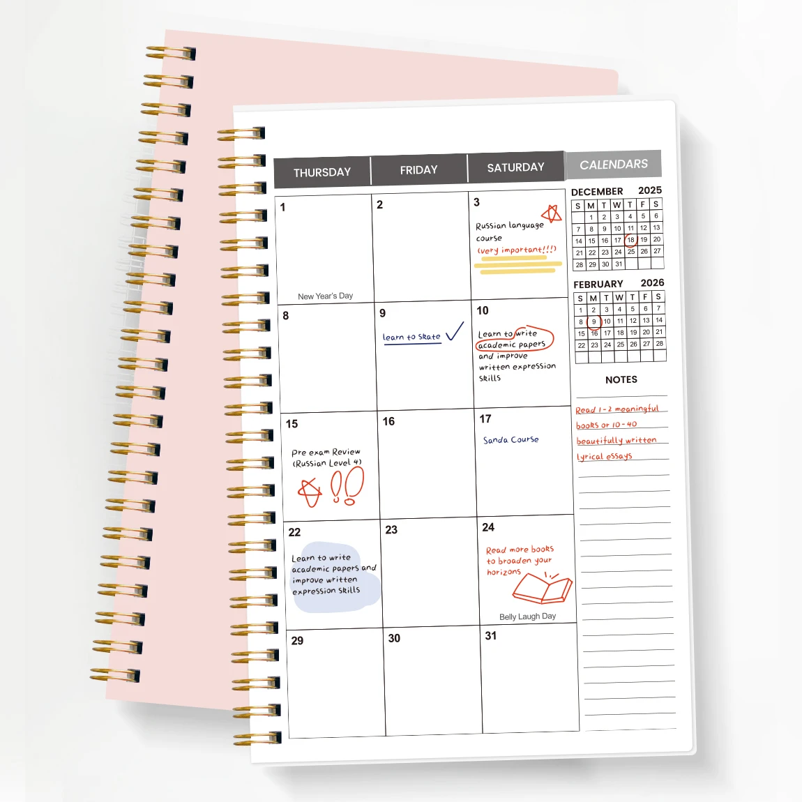 Diary 2026 - A5 Diary Week To View From January 2026 To December 2026, Pen Holder, Inner Pock,14.6 * 21.4 Cm, Blue