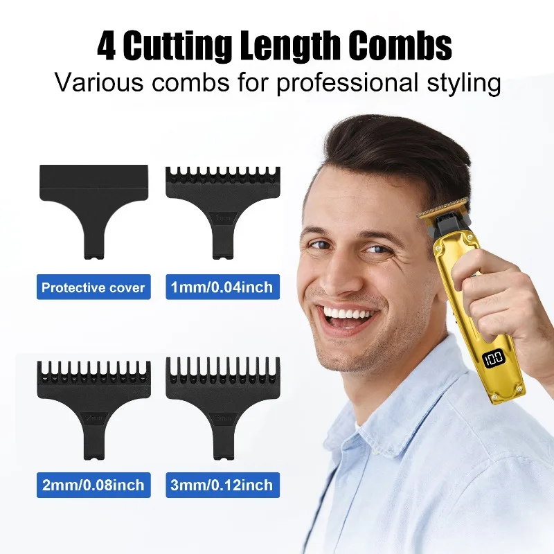Hair Trimmers for Men Cordless Zerogapped Beard Hair Trimmer with LED Display High-Performance Rechargeable Trimmer for Home Use