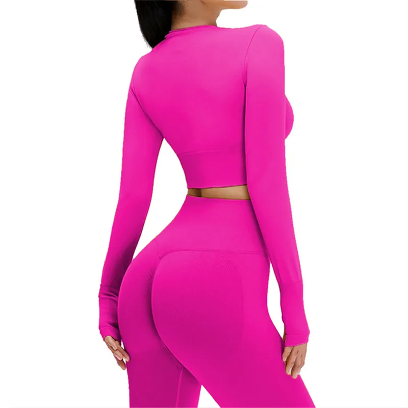 

Seamless Sports Suit Yoga Set for Women Fitness Wear Long Sleeve Yoga Clothing Gym Workout Sportswear Two Piece Tracksuit Women