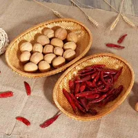 Oval Shape Rattan Storage Basket Handmade Wicker Material Fruit Display Basket Breathable Curved Design Woven Bread Basket 5