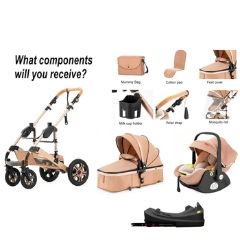 3 in 1 Baby Stroller,Baby Travel System,Baby Carriage 3in1 with Isofix Base,Foldable Newborn Pram,Reversible Standard Stroller 2