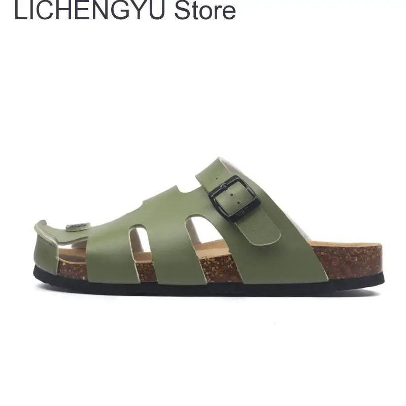 New Summer Buckle Cork Slipper Casual Women Beach Outside Non-slip Closed Toe Cut-outs Slides Shoes