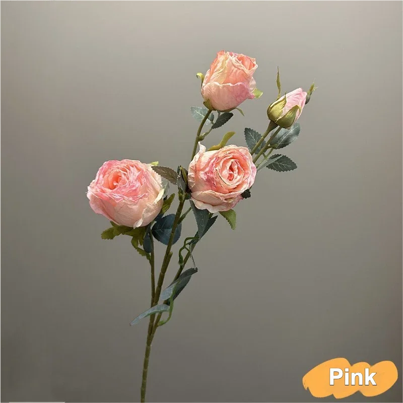 Vintage Burnt Edge Silk Rose Bouquet - Chic Artificial Flowers