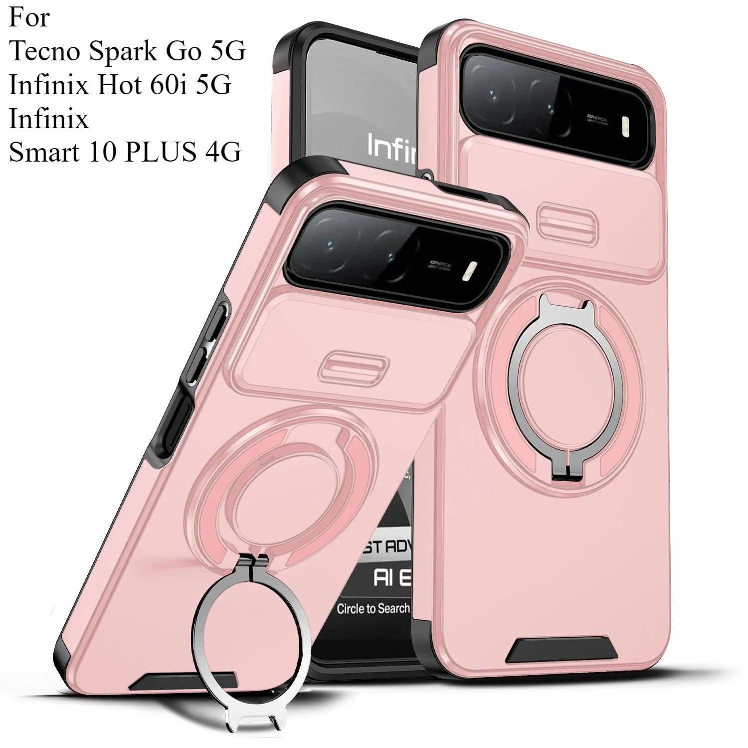 Rotating Ring Phone Case with Magnetic Charging Cover and Sliding Lens Protector