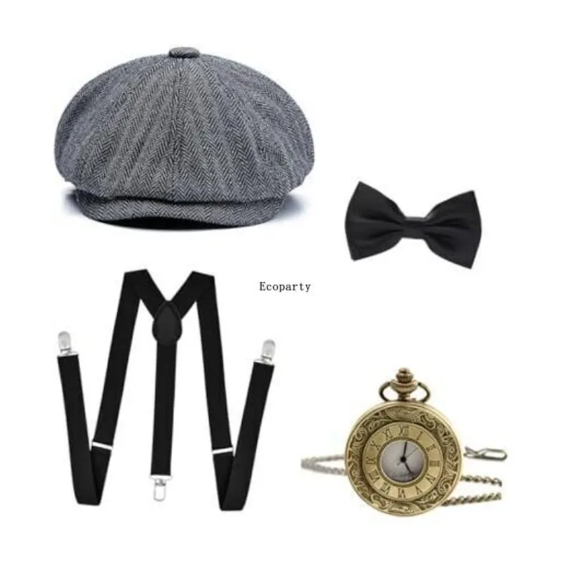 Cosplay Hat Men's 1920s Accessories Gatsby Gangster Costume Set Tweed Newsboy Cap Detective Conan