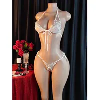 Ensemble de lingerie féminine super sexy : soutien-gorge mini à lacets réglables, string sans dos, fin et uni, idéal pour l'été 5